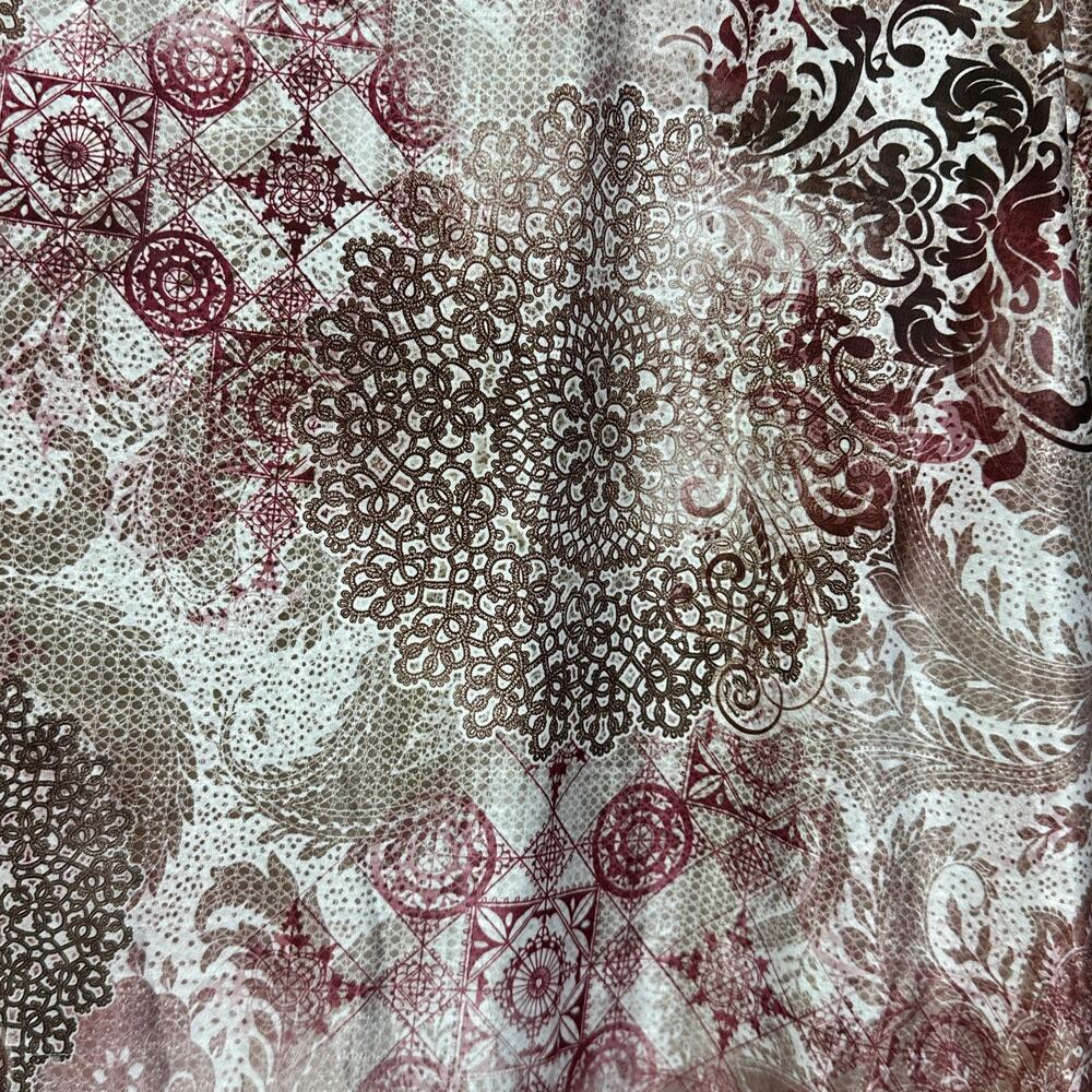 Chico's Zenergy Top Size 3 Long Sleeve Lace Print Tunic Brown Red - Picture 5 of 7